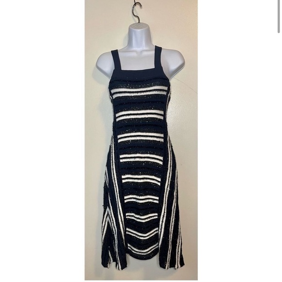 NWT Opening Ceremony Navy and White Striped Sparkle Dress Size XS - Picture 3 of 10